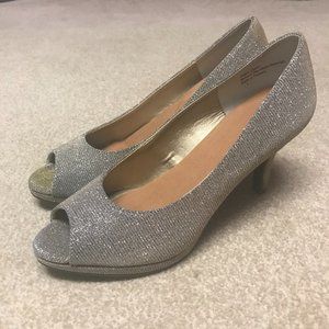 Katie and Kelly Doreen Gold Fabric Peep Toes